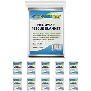 Primacare HB-10 Emergency Foil Mylar Thermal Blanket (Pack of 10), 52"